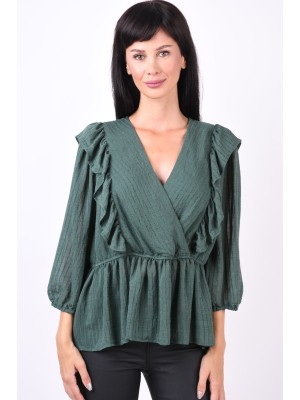 Women Blouse Only Carmakoma Carlondon 3/4 Ruffle Ponderosa Pine